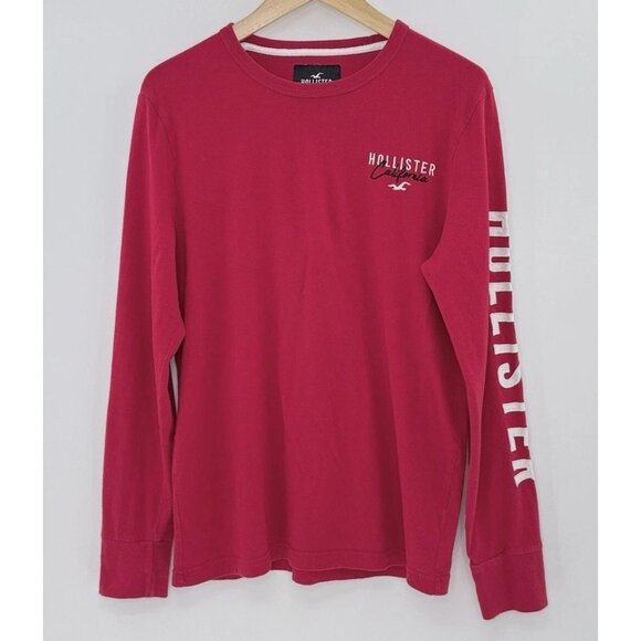 Hollister Red Embroidered Logo Crew Neck Long Sleeve T-Shirt Size XS Preppy - Picture 1 of 8
